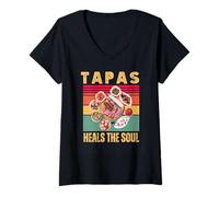 Femme Tapas Heals The Soul Vintage Espagnol Food Lovers Design T-Shirt avec Col en V