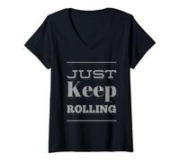 Femme Tapis de Jiujitsu drôle avec Citation Just Keep Rolling BJJ Mat Jiujitsu T-Shirt avec Col en V