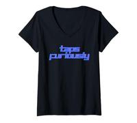Femme Taps Furiously Funny Mobile Gaming Joke for Tapping Screen T-Shirt avec Col en V