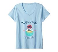 Femme Tapuaetai One Foot Island Îles Cook T-Shirt avec Col en V