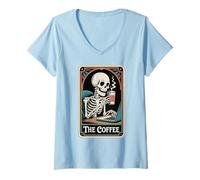 Femme Tarot Card The Coffee Lover Office Worker Colleger Coffee T-Shirt avec Col en V
