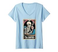 Femme Tarot Card The Coffee Lover Office Worker Colleger Coffee T-Shirt avec Col en V