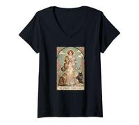 Femme Tarot La Dame Maine Coon Art Nouveau Amoureux de Chats T-Shirt avec Col en V