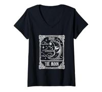 Femme Tarot The Moon Crescent Vintage T-Shirt avec Col en V