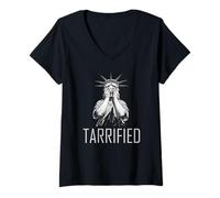 Femme Tarrified for the American Economy - Anti-droits de douane anti-Trump T-Shirt avec Col en V