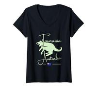 Femme Tasmanie Australie Carte de Tasmanie Drapeau Australien Diable GPS T-Shirt avec Col en V