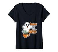 Femme Tasse à café fantôme effrayante mais première T-Shirt avec Col en V