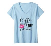 Femme Tasse à Latte avec Inscription « Coffee is My Valentine » T-Shirt avec Col en V