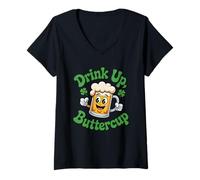 Femme Tasse Humoristique avec Inscription « Drink Up Buttercup of Beer » T-Shirt avec Col en V