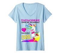 Femme Tata d'amour Belle Licorne Vintage Années 80 Tatie Humour T-Shirt avec Col en V