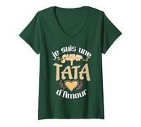Femme TATA d'Amour - Idée Cadeau Tante Tatie Exceptionnelle T-Shirt avec Col en V
