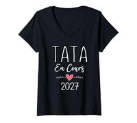 Femme Tata en Cours 2027 Annonce Grossesse Tu Vas Être Future Tata T-Shirt avec Col en V
