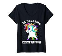 Femme Tatacorne Humour Tata Licorne Cadeau Tante Fête des Mères T-Shirt avec Col en V