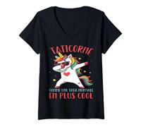 Femme Taticorne Humour Tante Licorne Dab Cadeau Tata Tatie T-Shirt avec Col en V