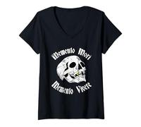 Femme Tatouage crâne Memento Mori & Memento Vivere Stoic T-Shirt avec Col en V