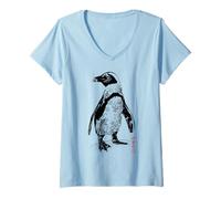 Femme Tatouage de Pingouin Japonais I Dragon Koi Fleurs de T-Shirt avec Col en V