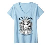Femme Tatouage féministe Medusa Funny My Ink Stares Back T-Shirt avec Col en V
