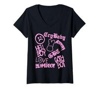 Femme Tatouage Lil Emo Rap Goth Peep Hip Hop T-Shirt avec Col en V