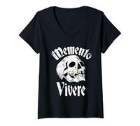 Femme Tatouage Memento Vivere Tatouage Crâne Stoic Philosophers T-Shirt avec Col en V