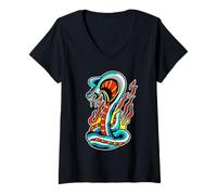 Femme Tatouage Serpent de feu King Cobra Serpent T-Shirt avec Col en V