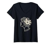 Femme Tatouage Traditionnel American Old School Tattoo Vintage Lady T-Shirt avec Col en V
