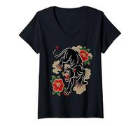 Femme Tatouage Traditionnel Panthère Old-School Flash-Art Graphic T-Shirt avec Col en V