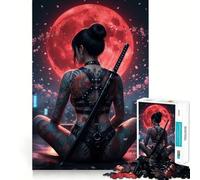 Femme tatouée avec Katana et Lune Rouge Puzzle de 1000 pièces pour Adolescents Jeu de réflexion et de complicité Découpe de précision Pièce de Collection Artistique 50x75cm