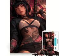 Femme tatouée avec Katana et Lunettes de Protection Puzzle de 1000 pièces pour Adultes Jeu de réflexion Peaceful Time Œuvre d'art à Collectionner 38x26cm
