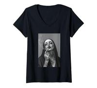 Femme Tatouée religieuse fumant cigarette rebbelle Christ Jésus T-Shirt avec Col en V