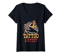 Femme Tatoueur Encre Tatouages l'art Emploi Tatoueur T-Shirt avec Col en V