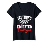Femme Tattooed Educated Employed Inked Statement T-Shirt avec Col en V