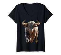 Femme Taureau Bulle Bœuf Domestique Ferme Vache Taurus T-Shirt avec Col en V