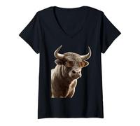 Femme Taureau Bulle Bœuf Domestique Ferme Vache Taurus T-Shirt avec Col en V