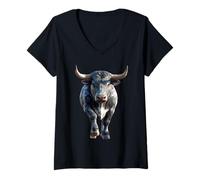 Femme Taureau Bulle Bœuf Domestique Ferme Vache Taurus T-Shirt avec Col en V