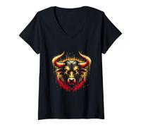 Femme Taureau de combat espagnol Drapeau Espagnol Corrida T-Shirt avec Col en V