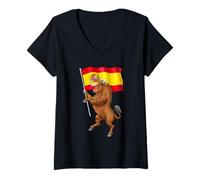 Femme Taureau Espagnol Drapeau de l'Espagne Fier héritage Espagnol T-Shirt avec Col en V