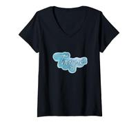 Femme Taureau Pastel Bleu Glaçage Esthétique Graphique Zodiaque T-Shirt avec Col en V