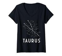 Femme Taureau Saison Horoscope Signe du Zodiaque Symbole Étoiles Taureau T-Shirt avec Col en V