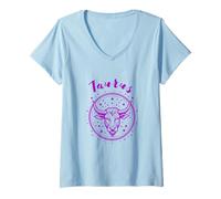 Femme Taureau Signe du Zodiaque Horoscope étoile Astrologie Anniversaire Blanc T-Shirt avec Col en V