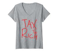 Femme Tax The Rich AOC Rouge T-Shirt avec Col en V