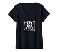 Femme Tax The Rich Rétro Fleurs Anticapitalistes Politique T-Shirt avec Col en V