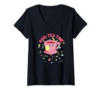 Femme Tea Party Time Tea Lovers English Tea Funny T-Shirt avec Col en V