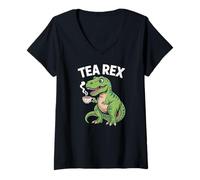 Femme Tea Rex Funny Dinosaur Tea Amateur T-Shirt avec Col en V