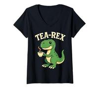 Femme Tea-Rex T-Rex Dinosaure Humoristique Amateur de Thé T-Shirt avec Col en V