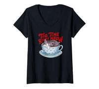 Femme Tea Time Right Meow, Chaton dans Une Tasse T-Shirt avec Col en V