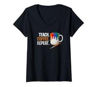 Femme Teach Coffee Repeat Creative Art Teacher Painting Design T-Shirt avec Col en V