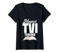 Femme Teach of The Visually Disaired Team Heart Work TVI Teacher T-Shirt avec Col en V