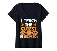 Femme Teacher Halloween I Teach The Cutest Pumpkins in The Patch T-Shirt avec Col en V