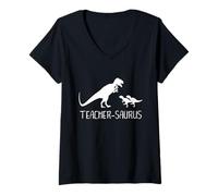 Femme Teacher-Saurus - Funny Got Caught, Teacher's Pet, School Kids T-Shirt avec Col en V