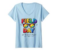 Femme Teacher Student Field Day Let The Games Begin Field Day T-Shirt avec Col en V